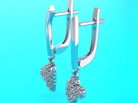 Jewelry earrings heart with diamonds 045ct - Printable STL 3D Print Model