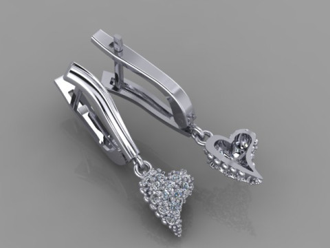 Jewelry earrings heart with diamonds 045ct - Printable STL 3D-Druckmodell