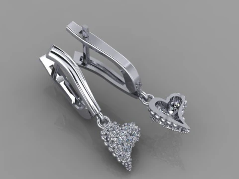 Jewelry earrings heart with diamonds 045ct - Printable STL 3D Print Model