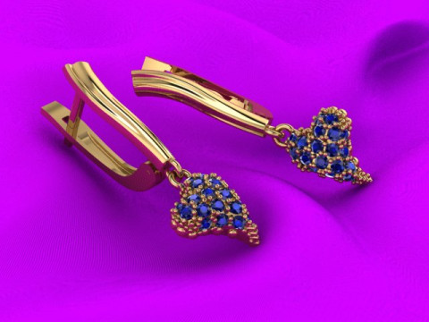 Jewelry earrings heart with diamonds 045ct - Printable STL 3D-Druckmodell