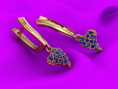 Jewelry earrings heart with diamonds 045ct - Printable STL 3D Print Model