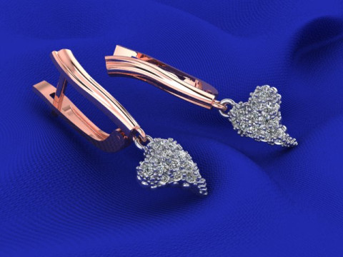Jewelry earrings heart with diamonds 045ct - Printable STL 3D-Druckmodell
