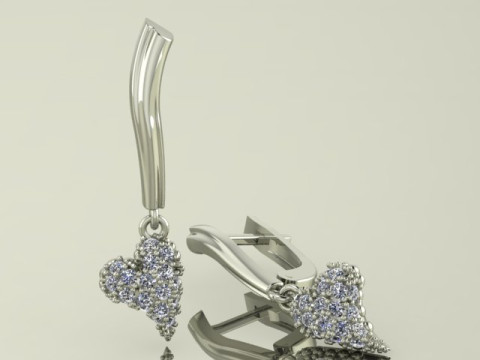Jewelry earrings heart with diamonds 045ct - Printable STL 3D-Druckmodell