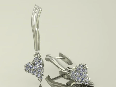 Jewelry earrings heart with diamonds 045ct - Printable STL 3D Print Model