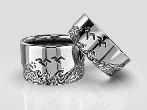 Jewelry engagement ring sea waves Printable STL 5-12 US sizes 3D Print Model