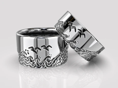 ジュエリー エンゲージメント リング 海の波 印刷可能 STL 5-12 US サイズ 3Dプリントモデル