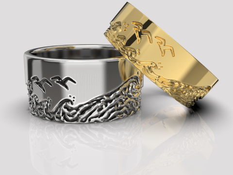 Jewelry engagement ring sea waves Printable STL 5-12 US sizes 3D Print Model