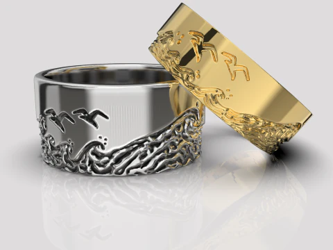 Jewelry engagement ring sea waves Printable STL 5-12 US sizes 3D Print Model