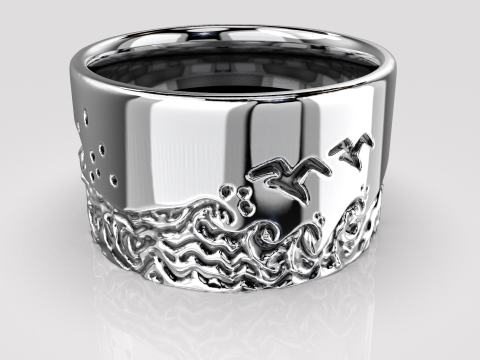 Jewelry engagement ring sea waves Printable STL 5-12 US sizes 3D Print Model