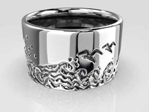 Jewelry engagement ring sea waves Printable STL 5-12 US sizes 3D Print Model