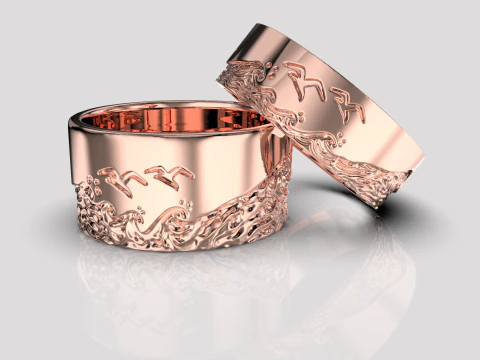 Jewelry engagement ring sea waves Printable STL 5-12 US sizes 3D Print Model