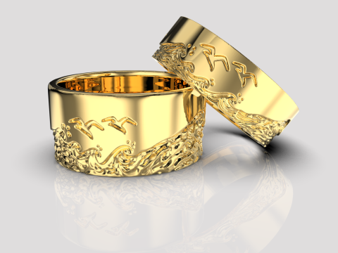 Jewelry engagement ring sea waves Printable STL 5-12 US sizes 3D Print Model