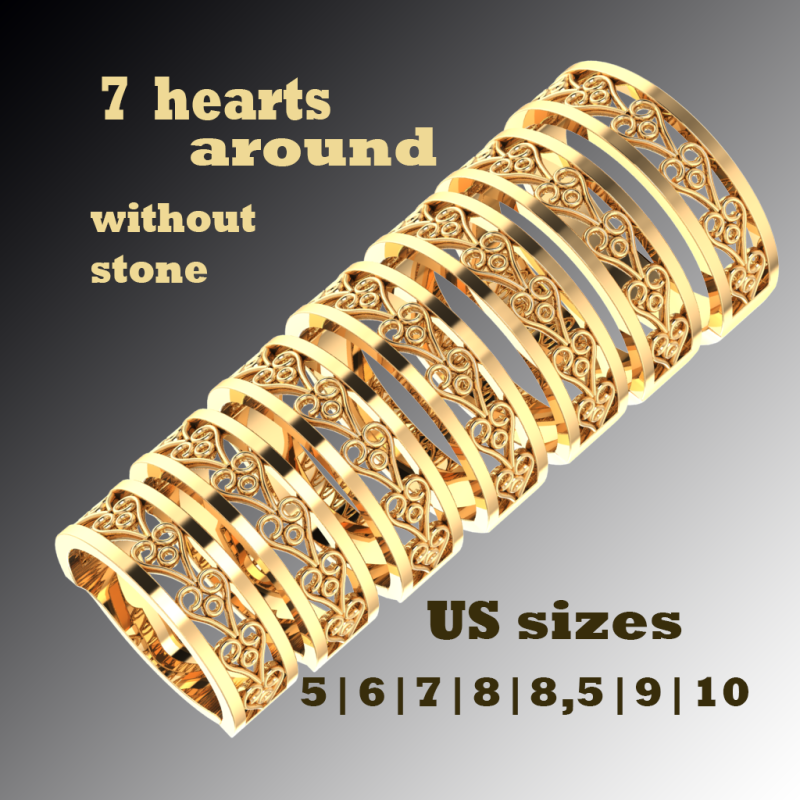 Printable jewelry engagement wedding ring - hearts arourd- STL 3D-printmodel .c4d .max .obj .3ds .fbx .stl .blend 