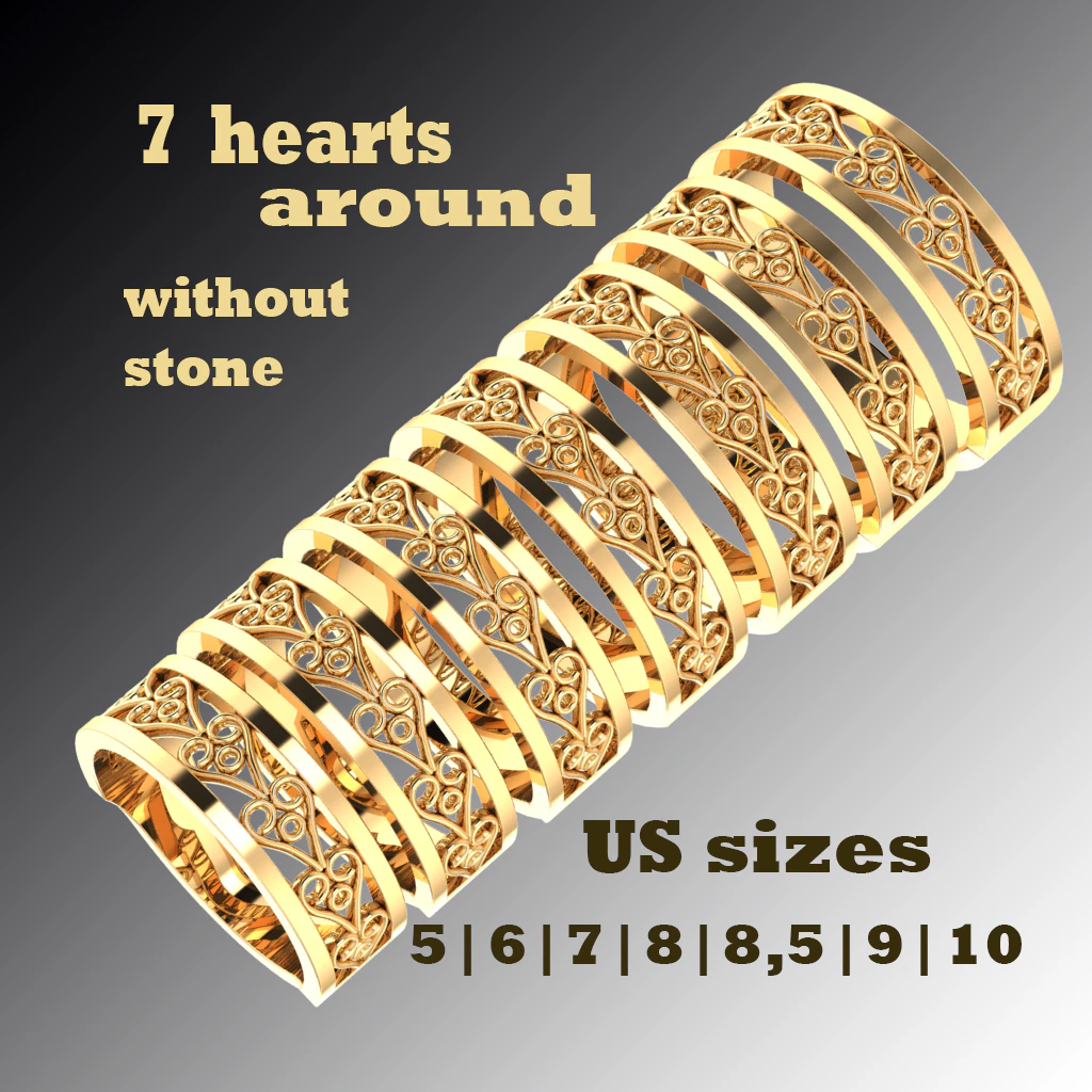 Printable jewelry engagement wedding ring - hearts arourd- STL 3D Print Model .c4d .max .obj .3ds .fbx .stl .blend 