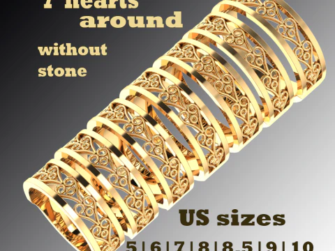 Обручка з ювелірними виробами для друку - Hearts Aourd - STL 3D Принт Модель