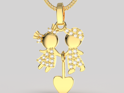 Printable STL jewelry pendant girl and boy 3Dプリントモデル