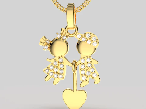 Printable STL jewelry pendant girl and boy 3D Print Model