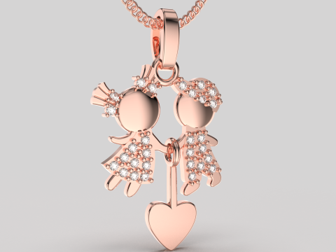 Printable STL jewelry pendant girl and boy 3Dプリントモデル