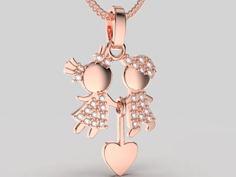 Printable STL jewelry pendant girl and boy 3D Print Model