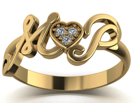 PRINTABLE WEDDING RING HEART M love P 3D Print Model