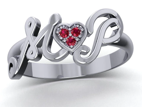 PRINTABLE WEDDING RING HEART M love P 3D Print Model