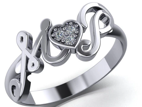 PRINTABLE WEDDING RING HEART M love P 3D Print Model