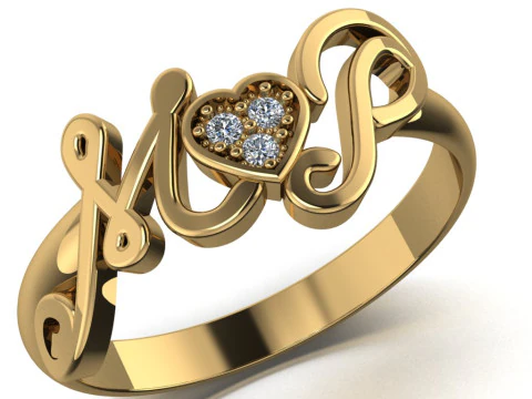PRINTABLE WEDDING RING HEART M love P 3D Print Model