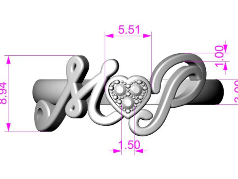 PRINTABLE WEDDING RING HEART M love P 3D Print Model