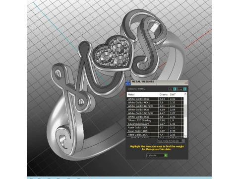 PRINTABLE WEDDING RING HEART M love P 3D Print Model