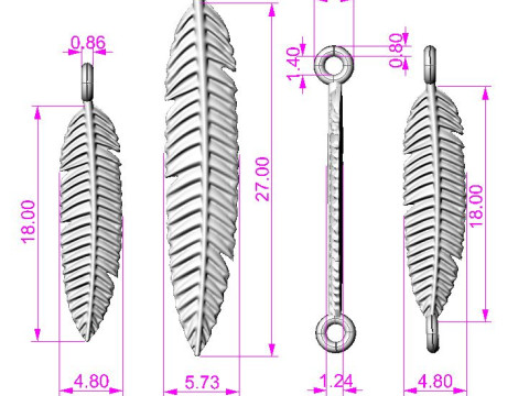 Jewelry pendant feather for bracelet or necklace or earrings - Printable STL 3D 打印模型