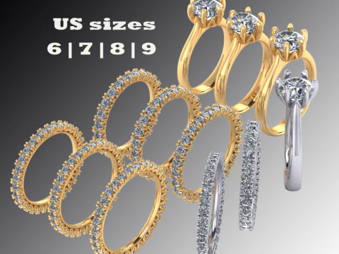 Engagement SOL and two wedding rings - printable STL 3D Print Model