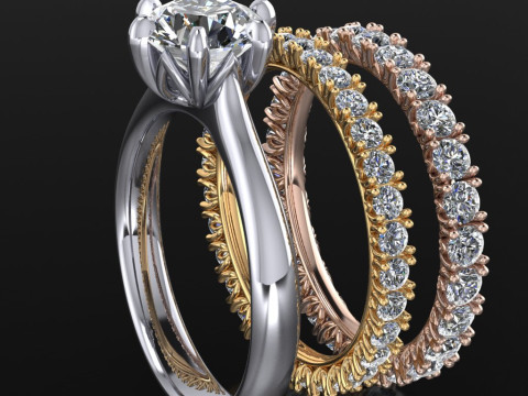 Engagement SOL and two wedding rings - printable STL Model Cetak 3D