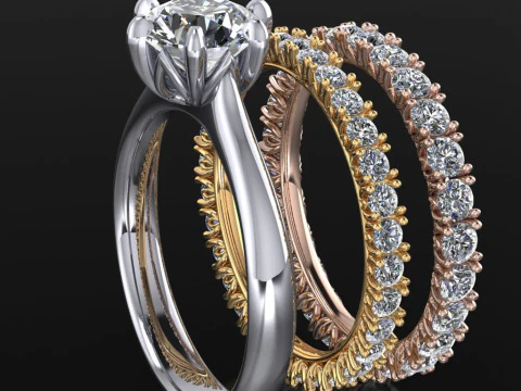Engagement SOL and two wedding rings - printable STL 3D Print Model