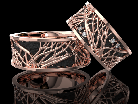 Jewelry wedding ring tree branch 8mm US 5-12 sizes Printable STL 3D Baskı Modeli