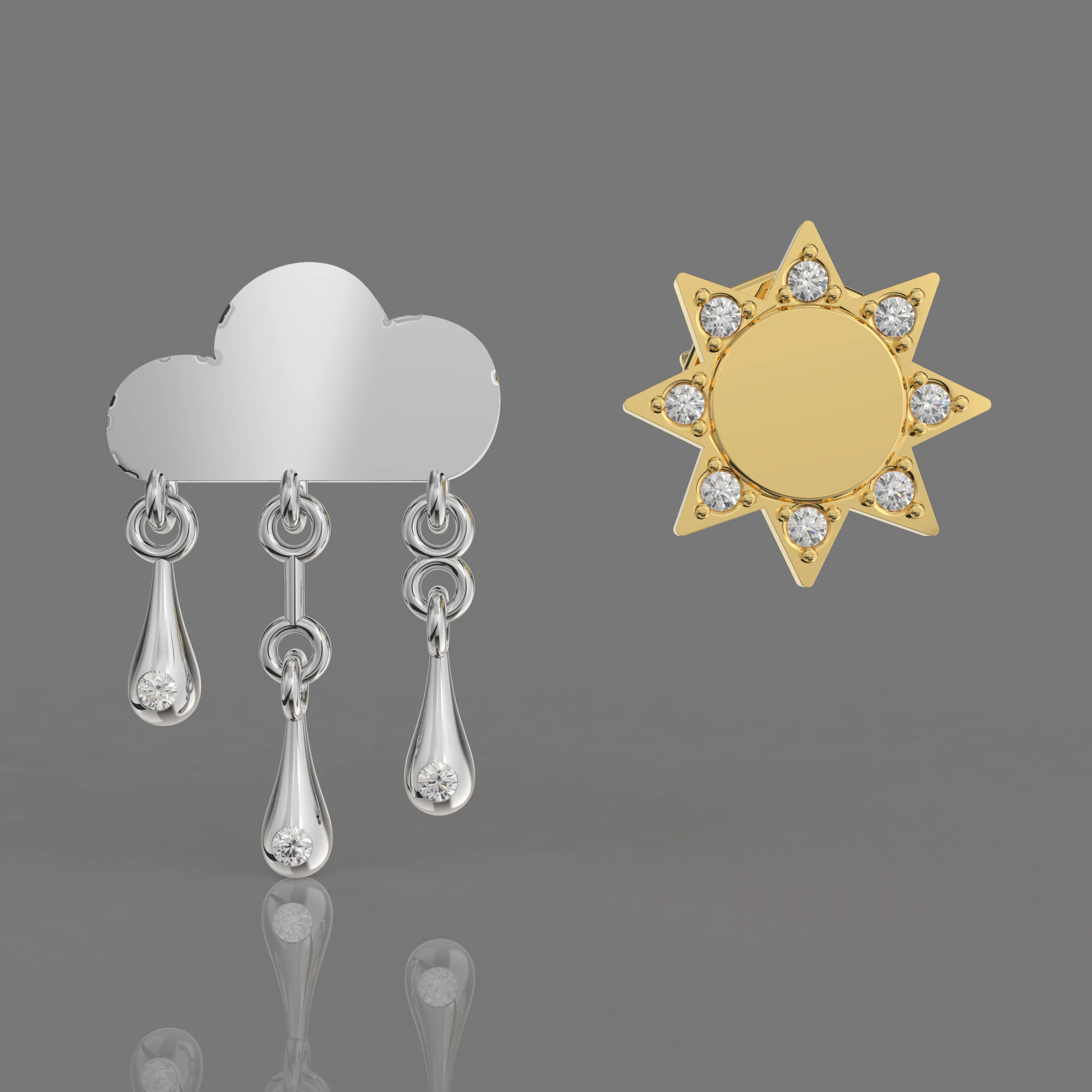 Jewelry Earring sun and crying cloud PRINTABLE STL 3D Print Model .c4d .max .obj .3ds .fbx .stl .blend