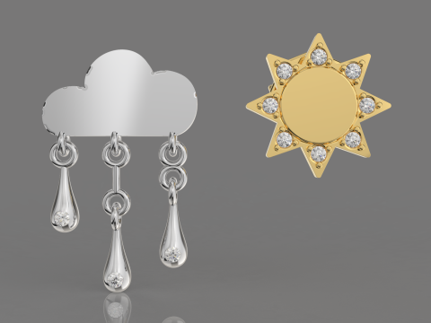 Jewelry Earring sun and crying cloud PRINTABLE STL 3Dプリントモデル