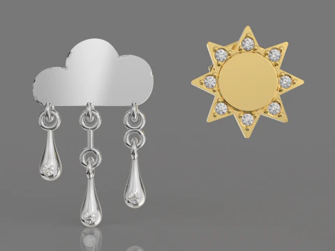 Jewelry Earring sun and crying cloud PRINTABLE STL 3D Print Model