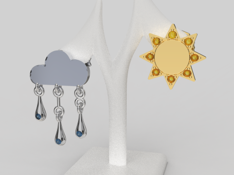 Jewelry Earring sun and crying cloud PRINTABLE STL Model Cetak 3D