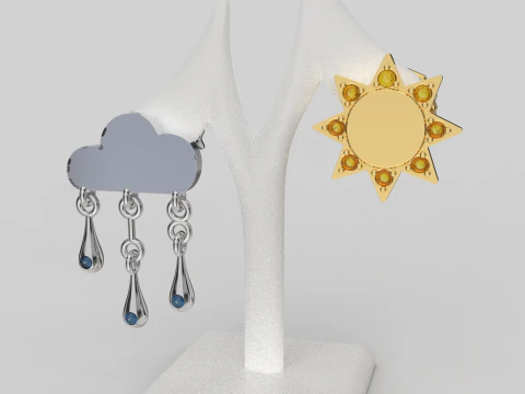 Jewelry Earring sun and crying cloud PRINTABLE STL 3D Print Model
