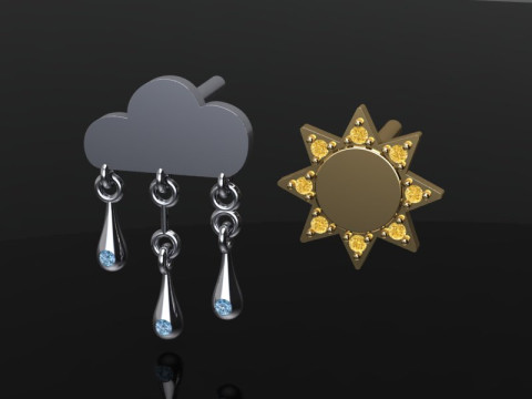 Jewelry Earring sun and crying cloud PRINTABLE STL Model Cetak 3D