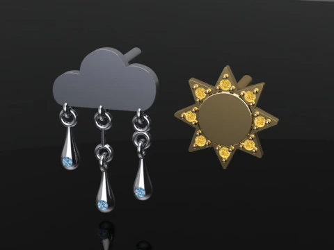 Jewelry Earring sun and crying cloud PRINTABLE STL 3D Print Model