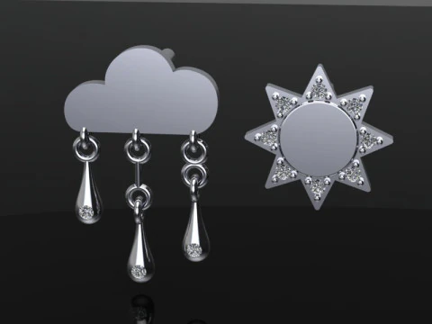 Jewelry Earring sun and crying cloud PRINTABLE STL 3D Print Model