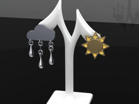 Jewelry Earring sun and crying cloud PRINTABLE STL 3D Print Model