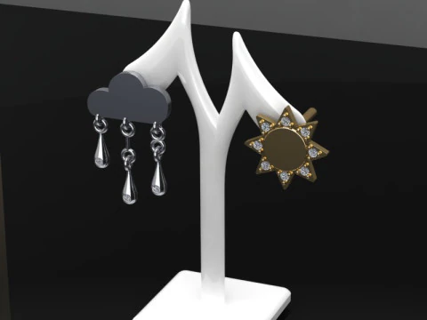 Jewelry Earring sun and crying cloud PRINTABLE STL 3D Print Model