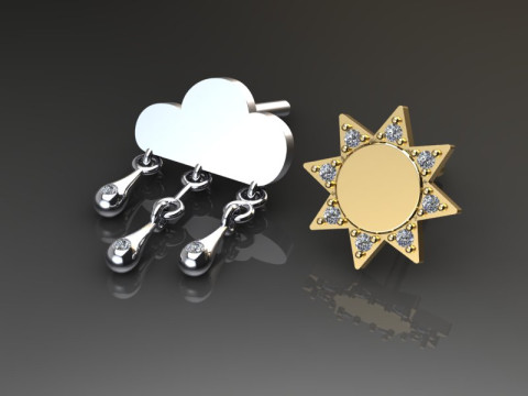 Jewelry Earring sun and crying cloud PRINTABLE STL Model Cetak 3D
