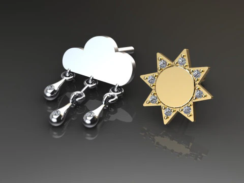 Jewelry Earring sun and crying cloud PRINTABLE STL 3D Print Model