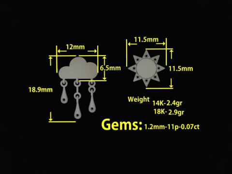 Jewelry Earring sun and crying cloud PRINTABLE STL Model Cetak 3D