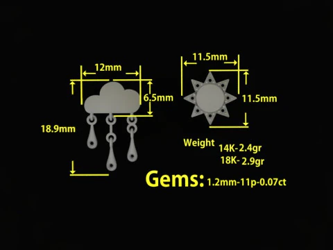 Jewelry Earring sun and crying cloud PRINTABLE STL 3D Print Model