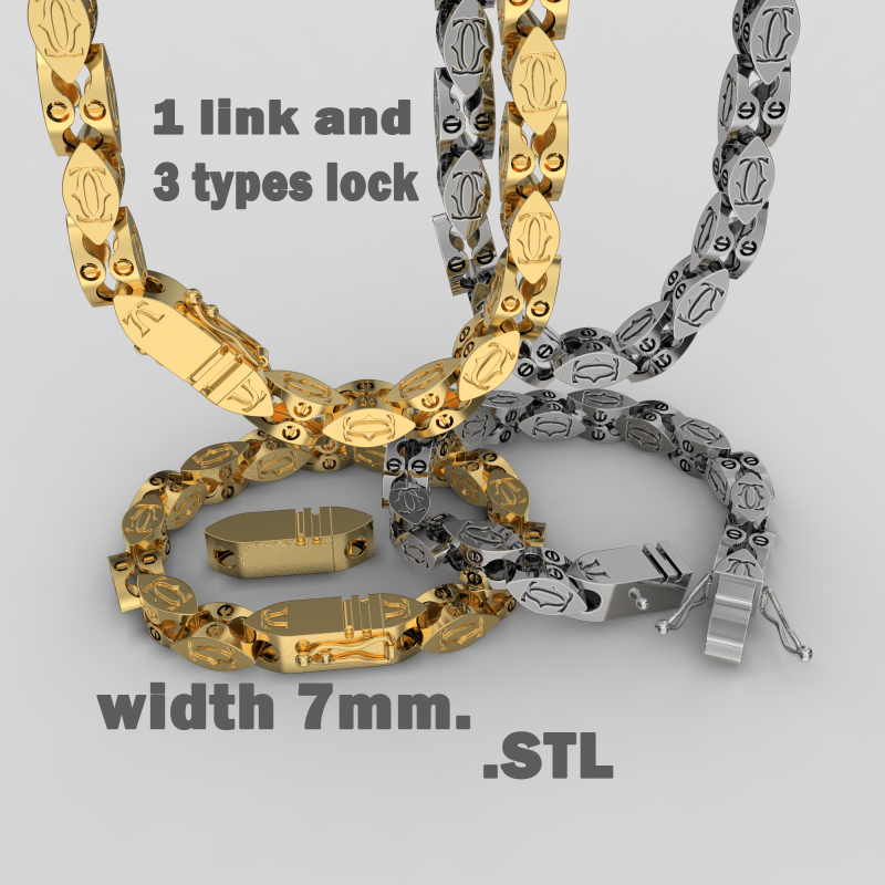 Jewelry Lock box and link 7mm chain or bracelet printable STL Modello di stampa 3D .c4d .max .obj .3ds .fbx .stl .blend 