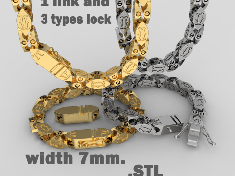 Jewelry Lock box and link 7mm chain or bracelet printable STL 3Dプリントモデル